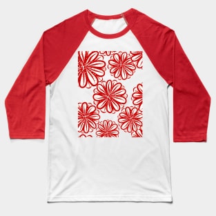 Abstract Red flower line art seamless digital pattern Baseball T-Shirt